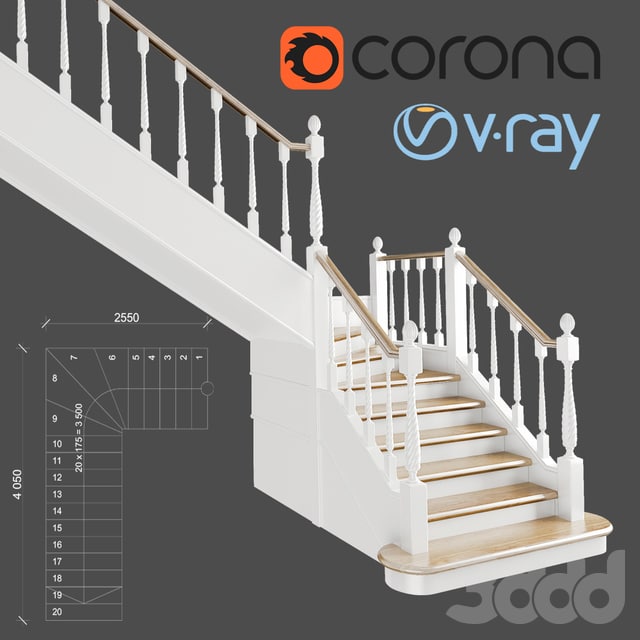 Classic corner staircase with winder steps