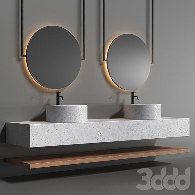 Bathroom set with a surface-mounted washbasin from "Tower" concrete