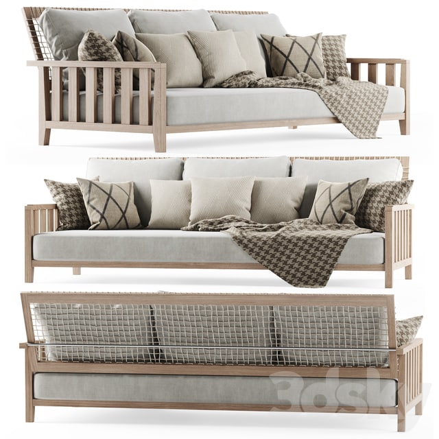 Three-seater garden sofa with plaid