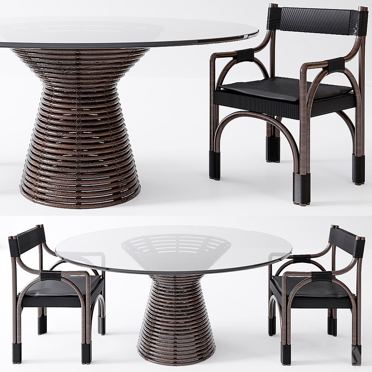 McGuire Minna Table & Bound Arm Chair