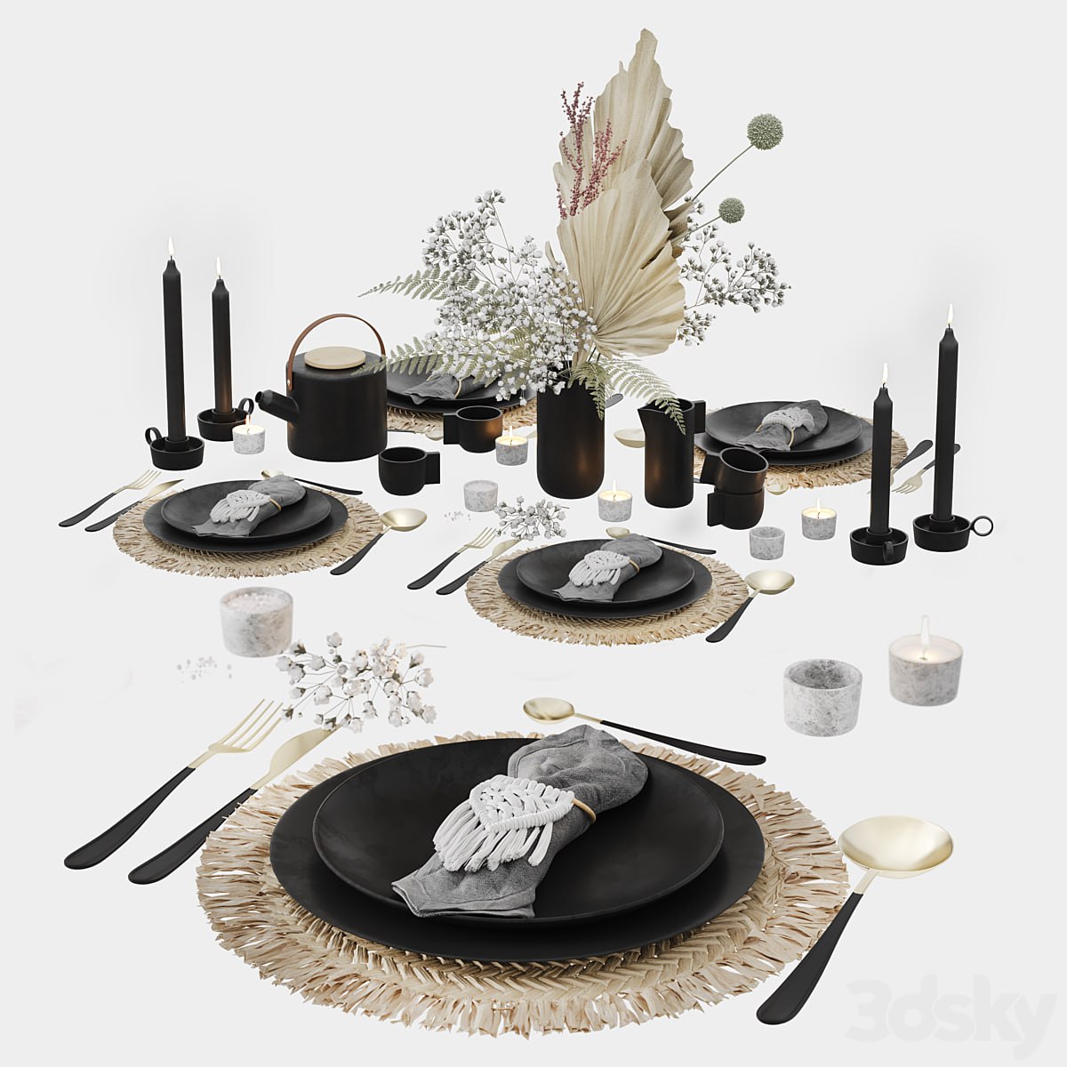 Table Set With Macrame and Dry Flowers