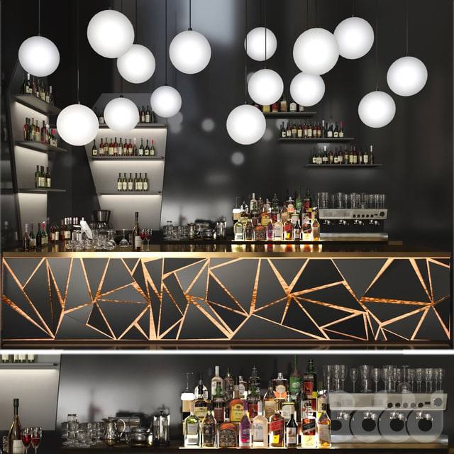 A bar counter with a beautiful backlight and a collection of alcohol. Restaurant