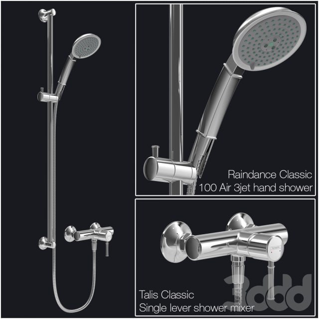 Hansgrohe Raindance Classic 100 Air 3jet / Unica'Classic wall bar / Talis Classic mixer