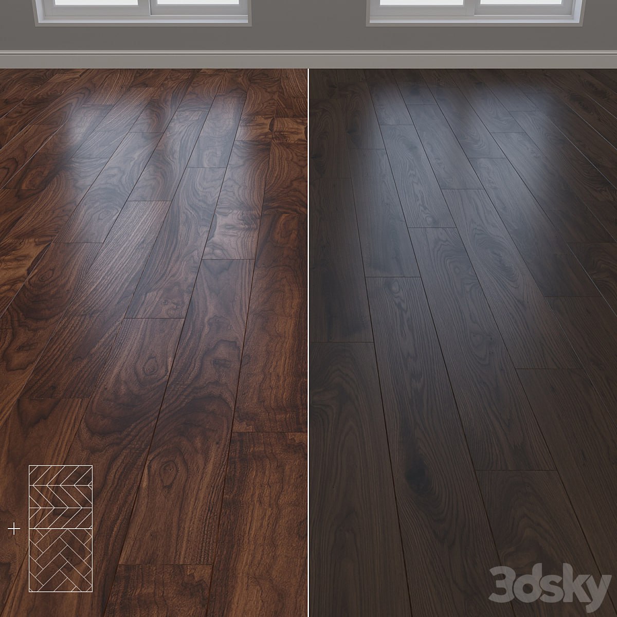 Parquet Oak 2 types layout herringbone