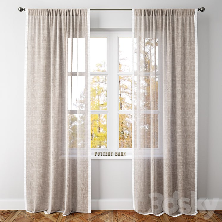 LINEN BORDER SHEER DRAPE-Pottery Barn
