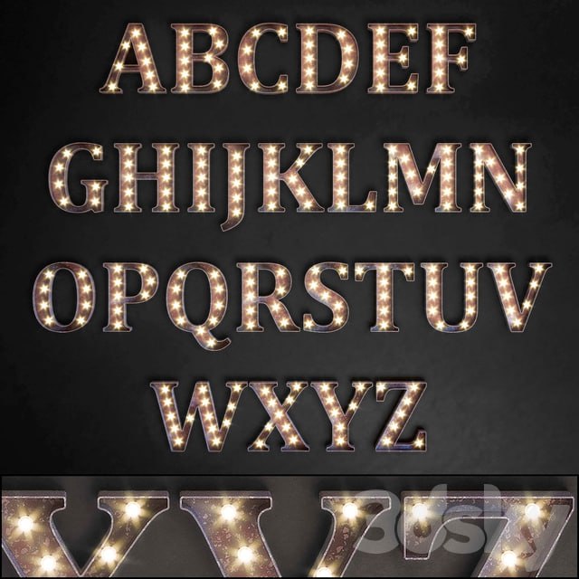 Lighted Metal sign. Set 13. Alphabet