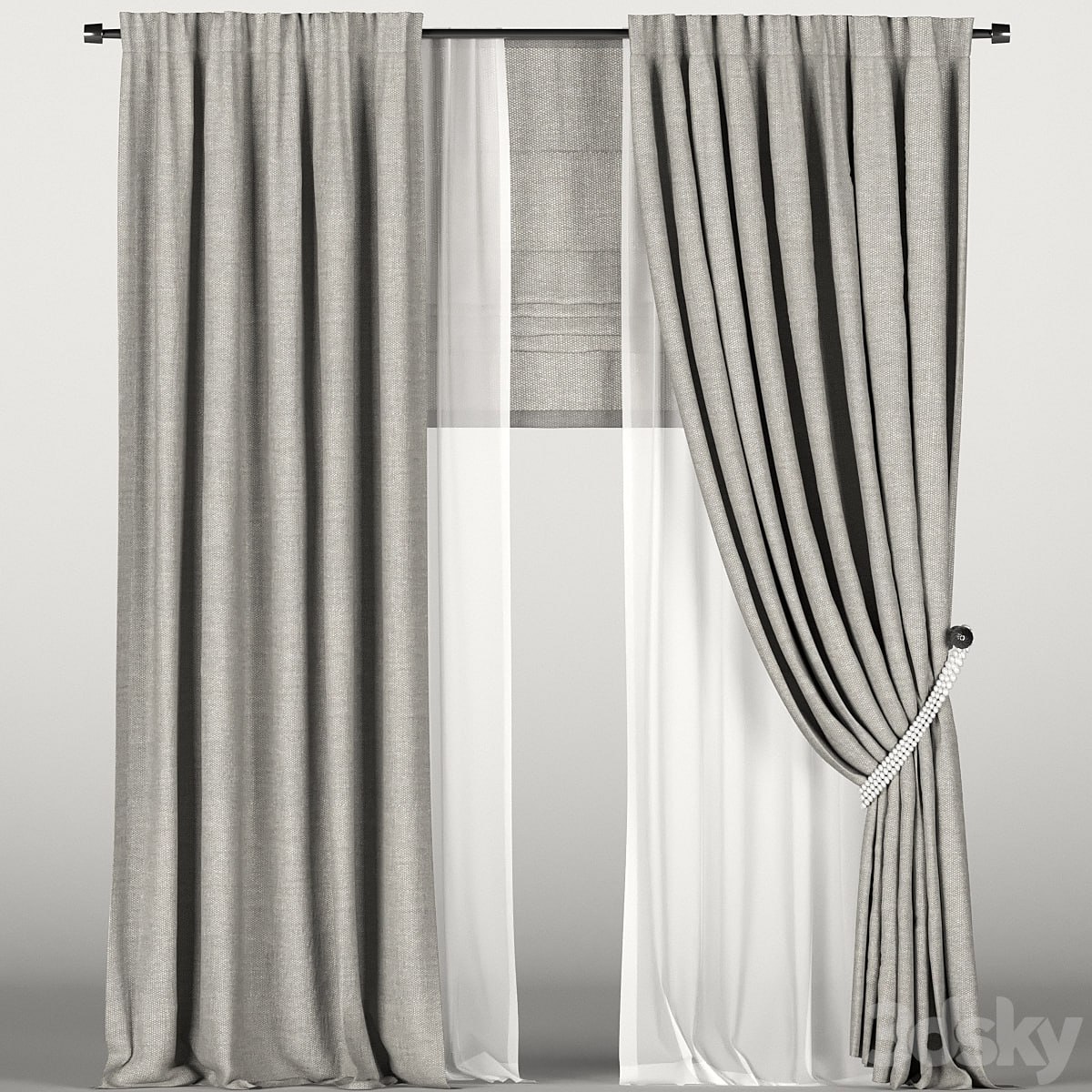 Brown curtains in the background with tulle and a Roman curtain