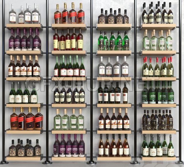 A rack with collection alcohol in a supermarket. Alcohol