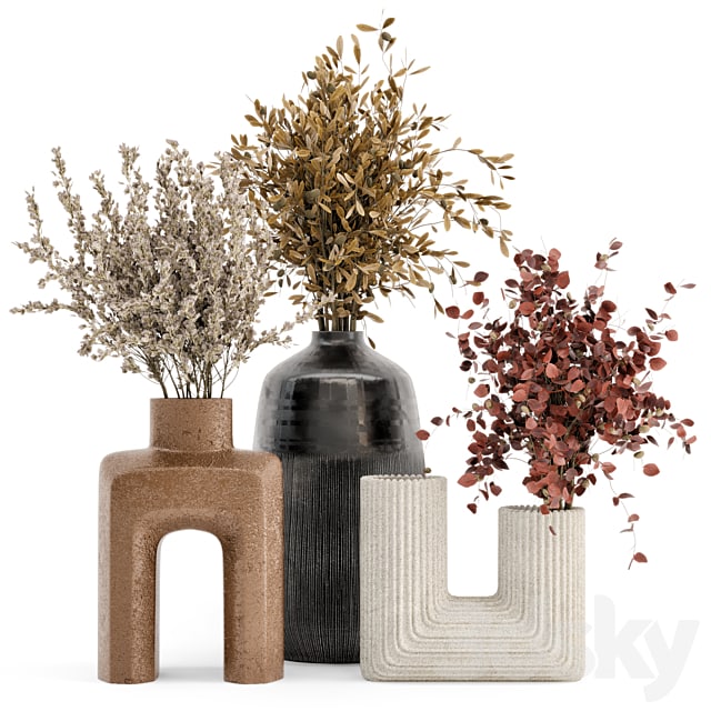 Dry Plants Bouquet Collection In Concrete Pot - Set 442