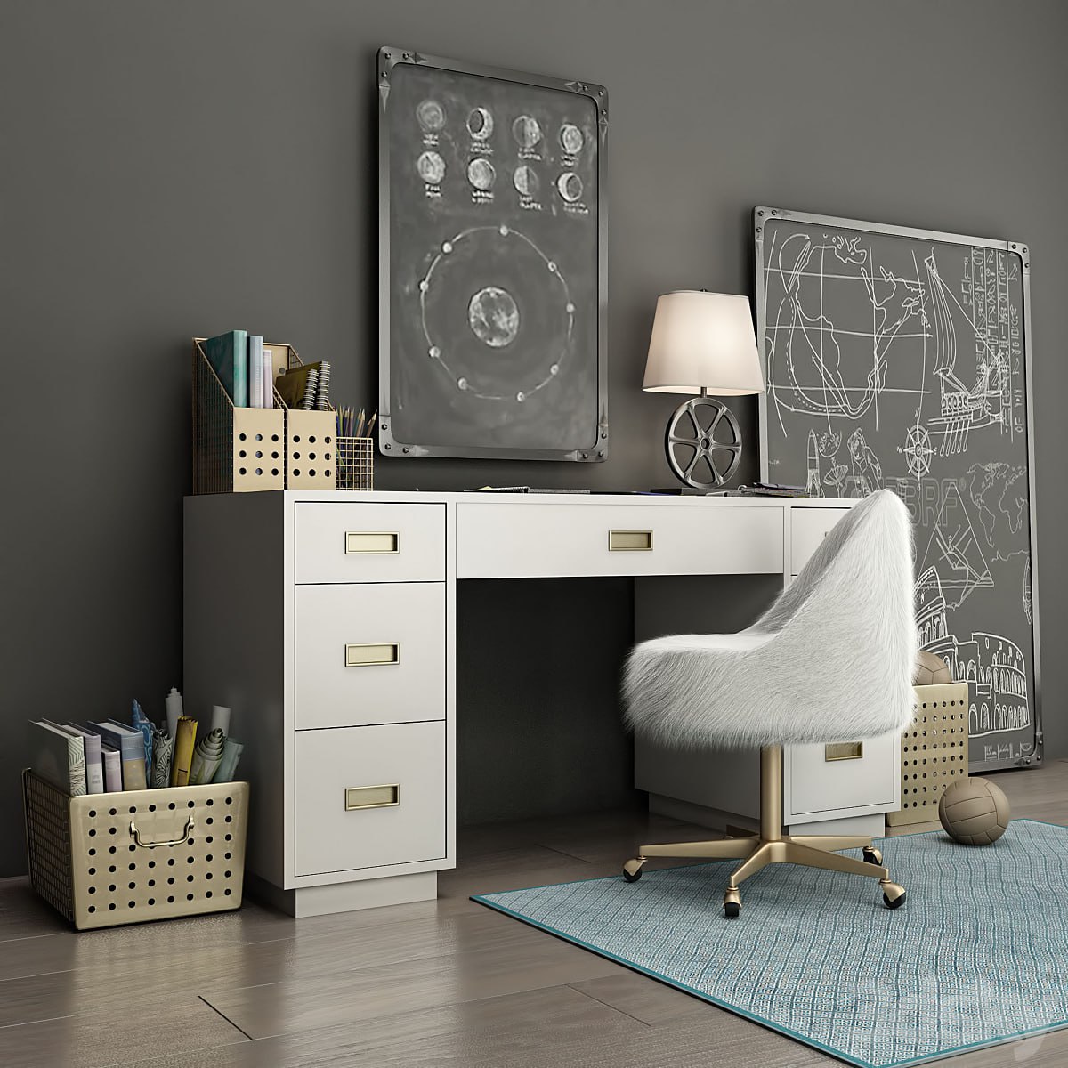 WRIGHTED TABLE Restoration Hardware, AVALON WITH WAXED WHITE STORAGE BOXES